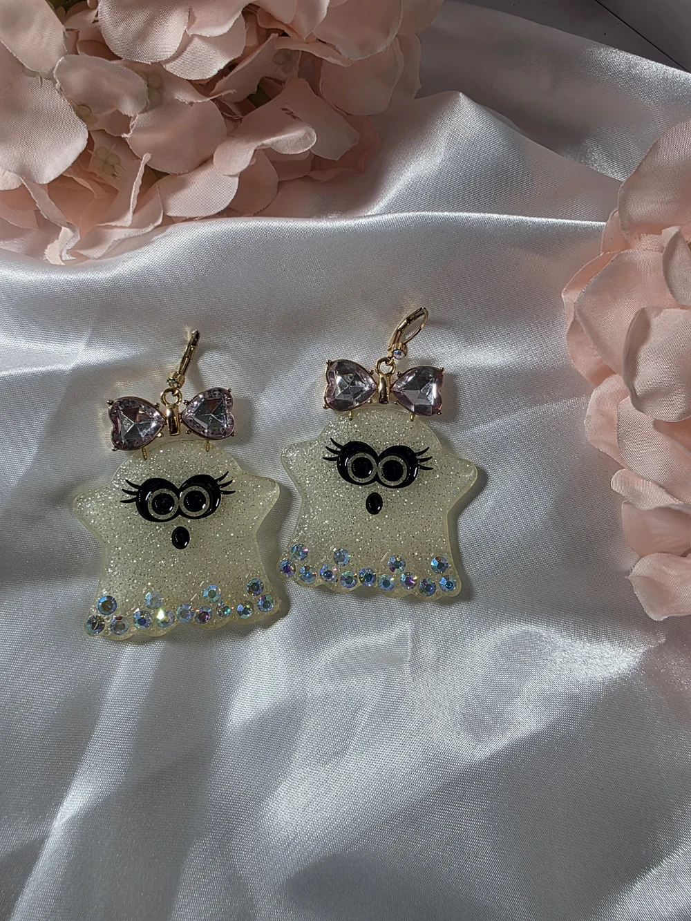 Betsey Johnson - Glitter Ghost Earrings with Pink Bow